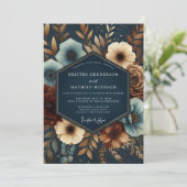 Invitation Mariage Navy Opulent Bloom (Debout devant)
