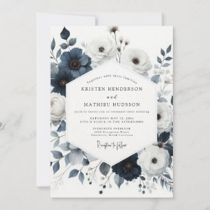 Invitation Mariage Navy Painterly Bloom