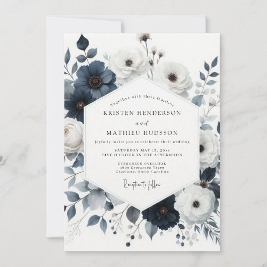 Invitation Mariage Navy Painterly Bloom (Devant)