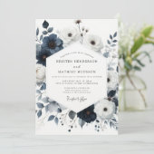 Invitation Mariage Navy Painterly Bloom (Debout devant)