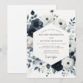 Invitation Mariage Navy Painterly Bloom (Devant / Derrière)
