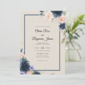 Invitation Mariage Navy Peach Bloom (Debout devant)