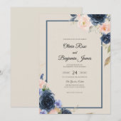 Invitation Mariage Navy Peach Bloom (Devant / Derrière)