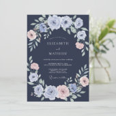 Invitation Mariage Navy Pervenche Ranunculus Eucalyptus (Debout devant)