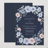 Invitation Mariage Navy Pervenche Ranunculus Eucalyptus (Devant / Derrière)