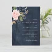 Invitation Mariage Navy Pink Elegant Aquarelle Florals (Debout devant)