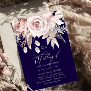 Invitation Mariage Navy Profond et Rose Poussiéreuse de Desig