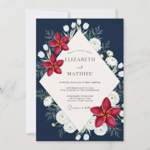 Invitation Mariage Navy Red Lily