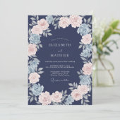 Invitation Mariage Navy Rose Éthéré (Debout devant)