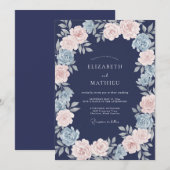 Invitation Mariage Navy Rose Éthéré (Devant / Derrière)