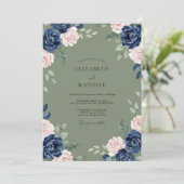 Invitation Mariage Navy Sage Vine (Debout devant)