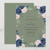 Invitation Mariage Navy Sage Vine (Devant / Derrière)