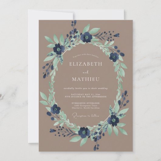 Invitation Mariage Navy Verdant Bloom (Devant)