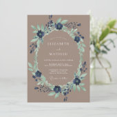 Invitation Mariage Navy Verdant Bloom (Debout devant)
