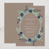 Invitation Mariage Navy Verdant Bloom (Devant / Derrière)