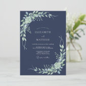 Invitation Mariage Navy Verdant Flourish (Debout devant)