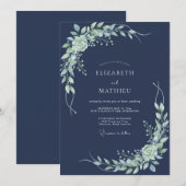 Invitation Mariage Navy Verdant Flourish (Devant / Derrière)