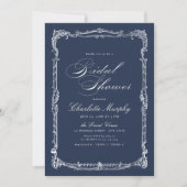 Invitation Mariage Navy Vintage Cadre Classique Script (Devant)