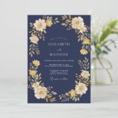 Invitation Mariage Navy Yellow Blossom Flourish (Debout devant)