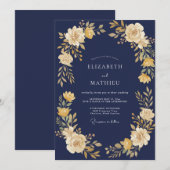 Invitation Mariage Navy Yellow Blossom Flourish (Devant / Derrière)