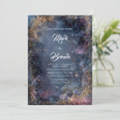 Invitation Mariage Nebula Gold de minuit (Debout devant)