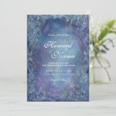Invitation Mariage Nébuleuse Bleu Céleste Argent Baroque (Debout devant)