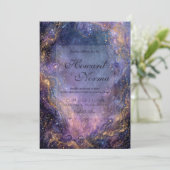 Invitation Mariage Nébuleuse Céleste Or Violet Vibrant (Debout devant)