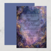 Invitation Mariage Nébuleuse Céleste Or Violet Vibrant (Devant / Derrière)