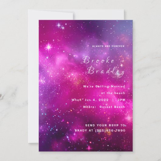 Invitation Mariage nébuleuse magenta vibrant (Devant)