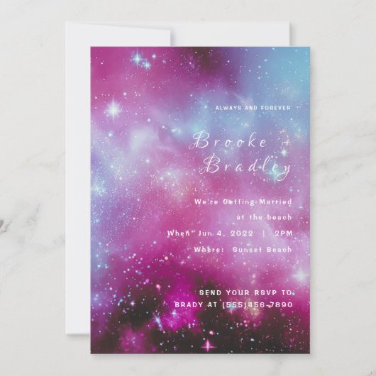 Invitation Mariage nébuleuse magenta vibrant (Devant)