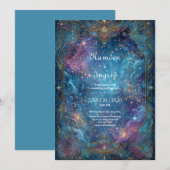 Invitation Mariage Nébuleuse Violette Ornée Dorée (Devant / Derrière)