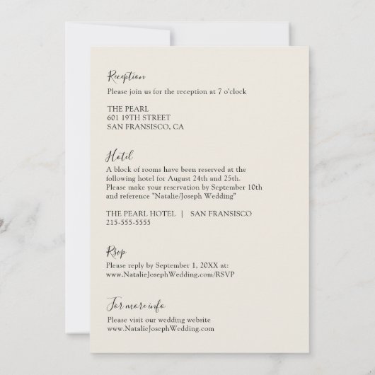 Invitation Mariage neutre Boho noir et beige à double face (Dos)