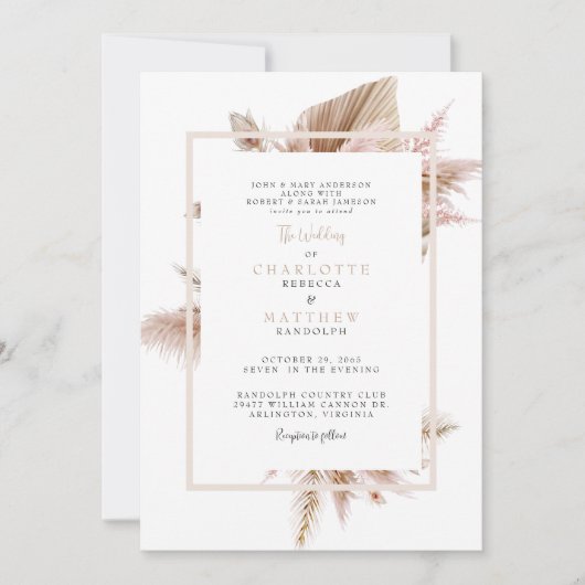 Invitation Mariage neutre Pampas (Devant)