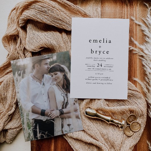 Invitation MARIAGE neutre unique minimaliste photo EMELIA