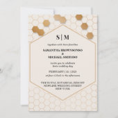 Invitation Mariage Nid d'Abeille Or Beige (Devant)