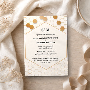 Invitation Mariage Nid d'Abeille Or Beige