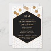 Invitation Mariage Nid d'Abeille Or Noir Blanc (Devant)