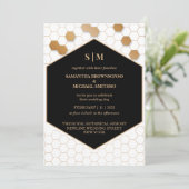 Invitation Mariage Nid d'Abeille Or Noir Blanc (Debout devant)
