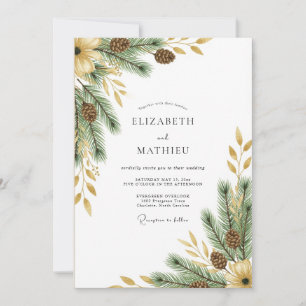 Invitation Mariage Noble Bois de Pin Vert