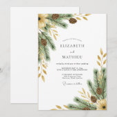 Invitation Mariage Noble Bois de Pin Vert (Devant / Derrière)