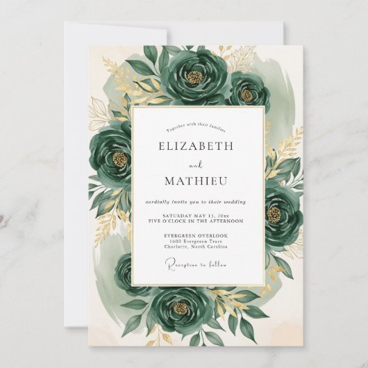 Invitation Mariage Noble de Nature Vert Emeraude (Devant)