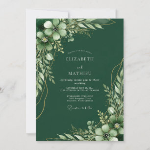 Invitation Mariage Noble Forêt Verte Émeraude