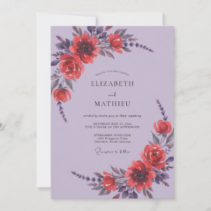 Invitation Mariage Noces de Coquelicot Lilas Cramoisi