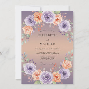 Invitation Mariage Noces Pivoine Violette Abricot