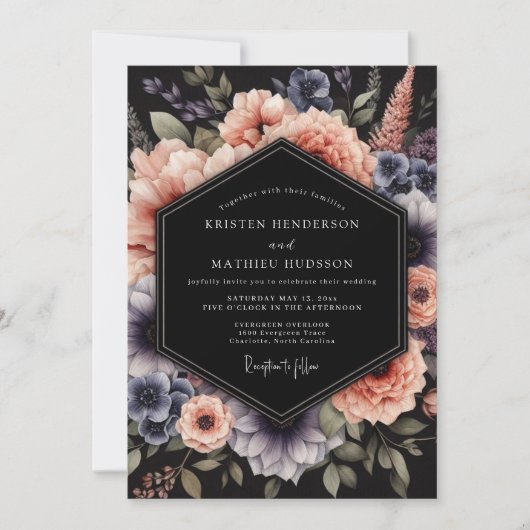 Invitation Mariage Nocturne Ardoise Pêche (Devant)