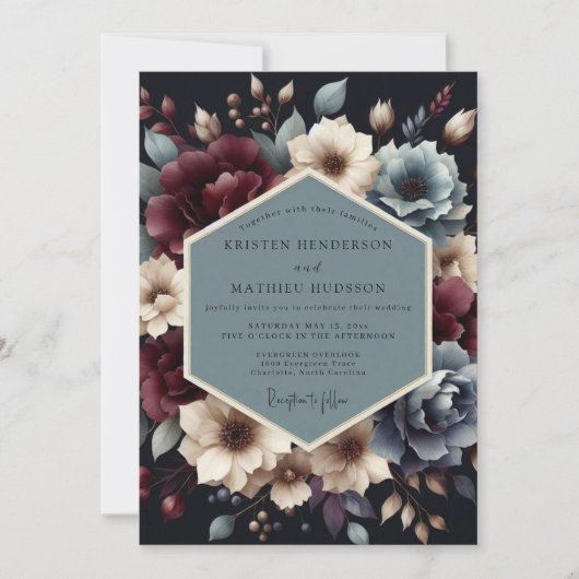 Invitation Mariage Nocturne en Ardoise et Bourgogne (Devant)