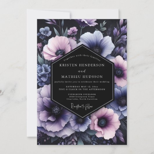 Invitation Mariage Nocturne Floral Améthyste (Devant)