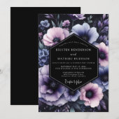 Invitation Mariage Nocturne Floral Améthyste (Devant / Derrière)