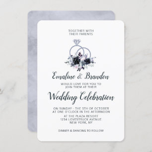 Invitation Mariage Nocturne Floral Argent