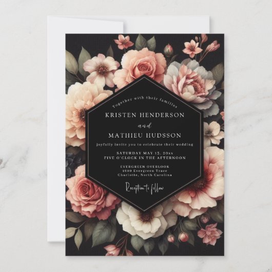 Invitation Mariage Nocturne Floral Rose (Devant)